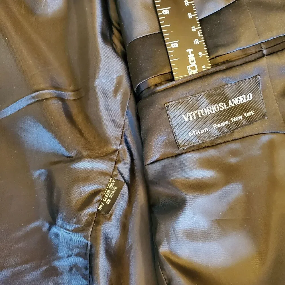 Vittorio St. Angelo Milan Men's Black Tuxedo Blazer Jacket Formal 46R Satin Trim - Picture 12 of 16